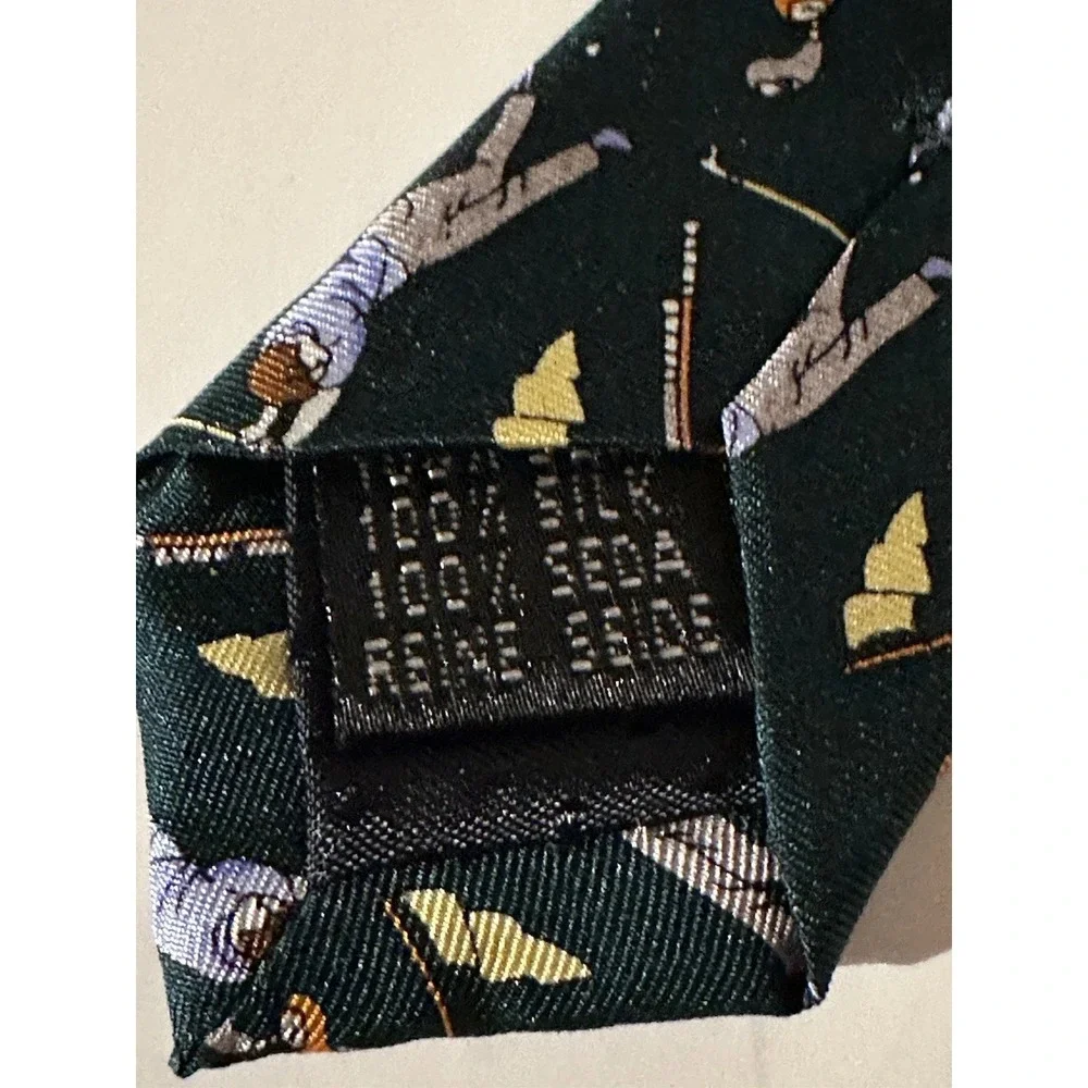 The Glove Shop Roma 100% Silk Tie Golf Theme Made In Italy Green Vintage Necktie